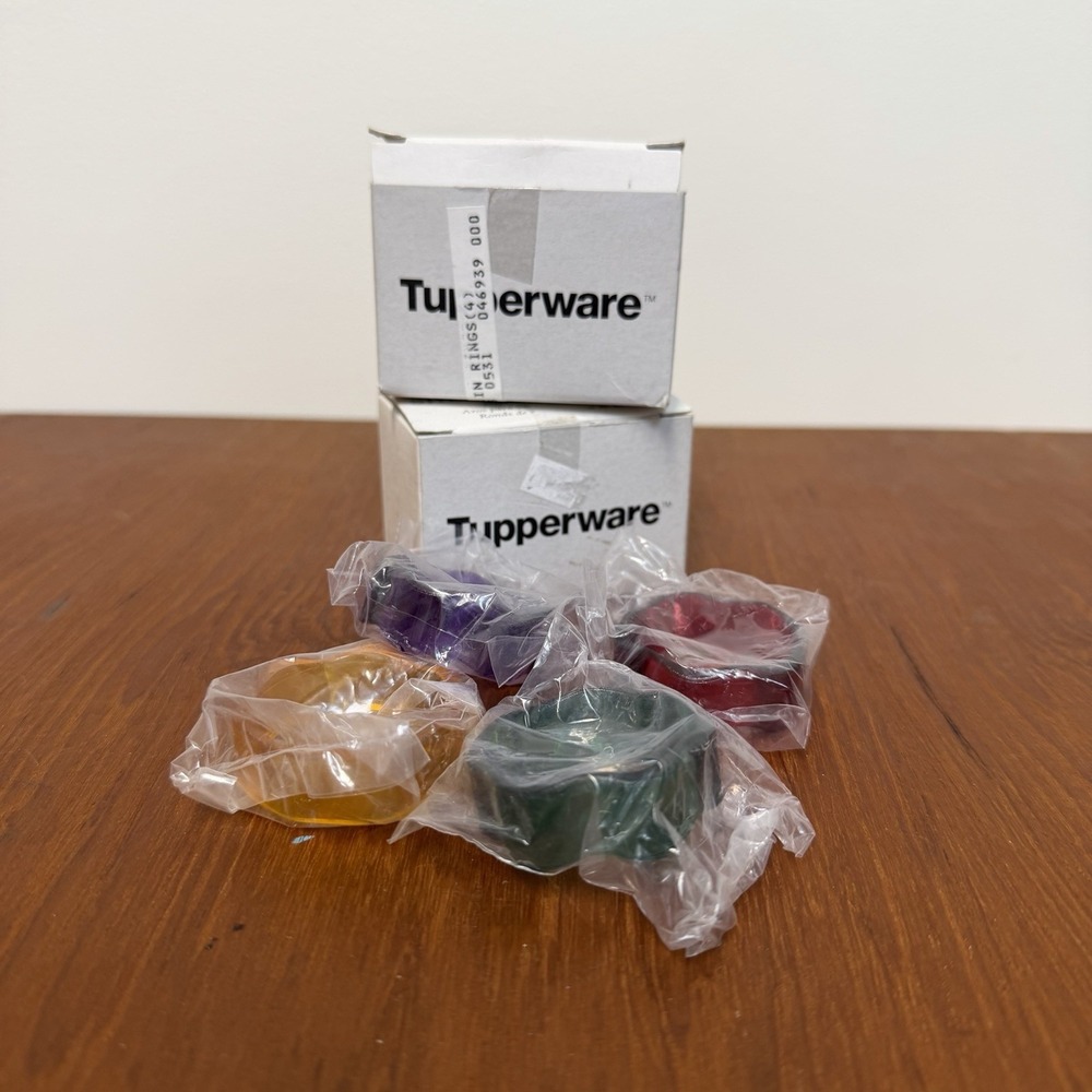 Vintage Tupperware Sheerly Elegant Napkin Rings Set of 8 Jewel Tones 2 Boxes